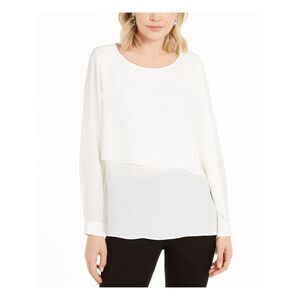 NWT ALFANI Womens Ivory Long Sleeve Scoop Neck Top M